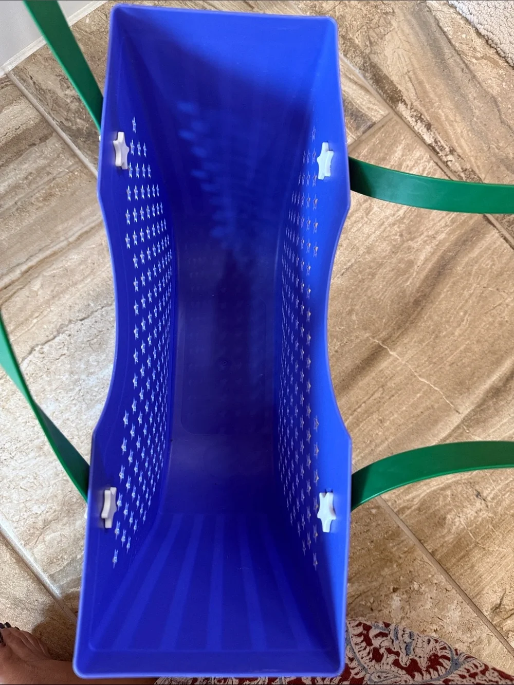 Blue Star-Pattern Tote Bag with Green Straps